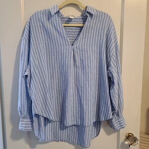 H&M Light Blue and White Striped Cotton Shirt Size M